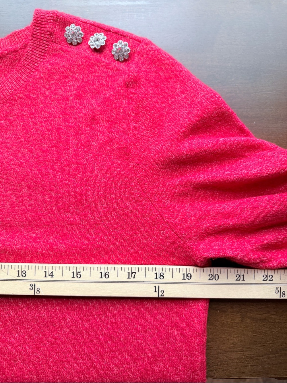 LOFT Outlet Red Embellished Shoulder Sweater Rhinestone Floral Crewneck Large - Picture 8 of 10